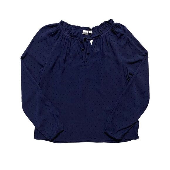 GAP Navy Blue Swiss Dot Long Sleeve Tie Neck Blouse NWT | Size Extra Small Petit - Picture 1 of 5
